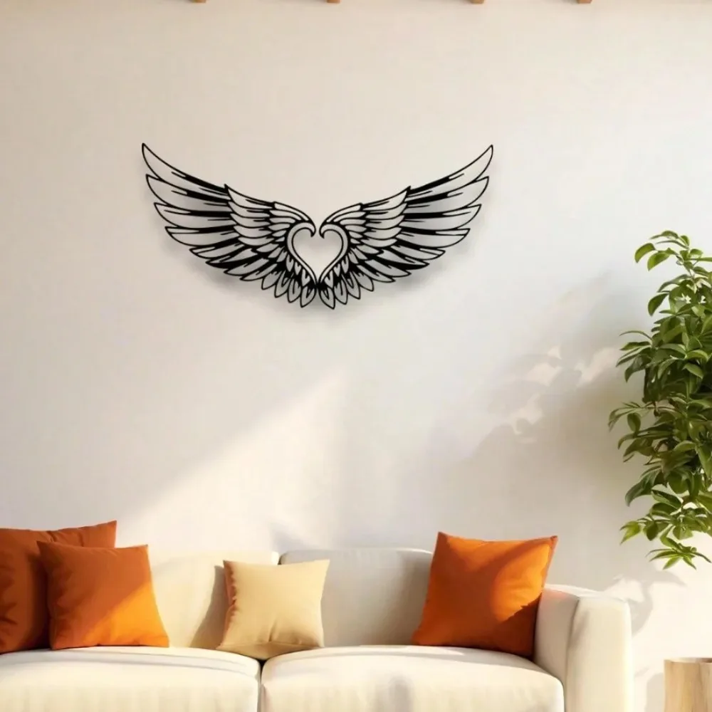 Breite Metall Wandkunst Skulptur, Hochfliegende Engelsflügel Deko für Wohnzimmer und Schlafzimmer, Moderne Wanddekoration