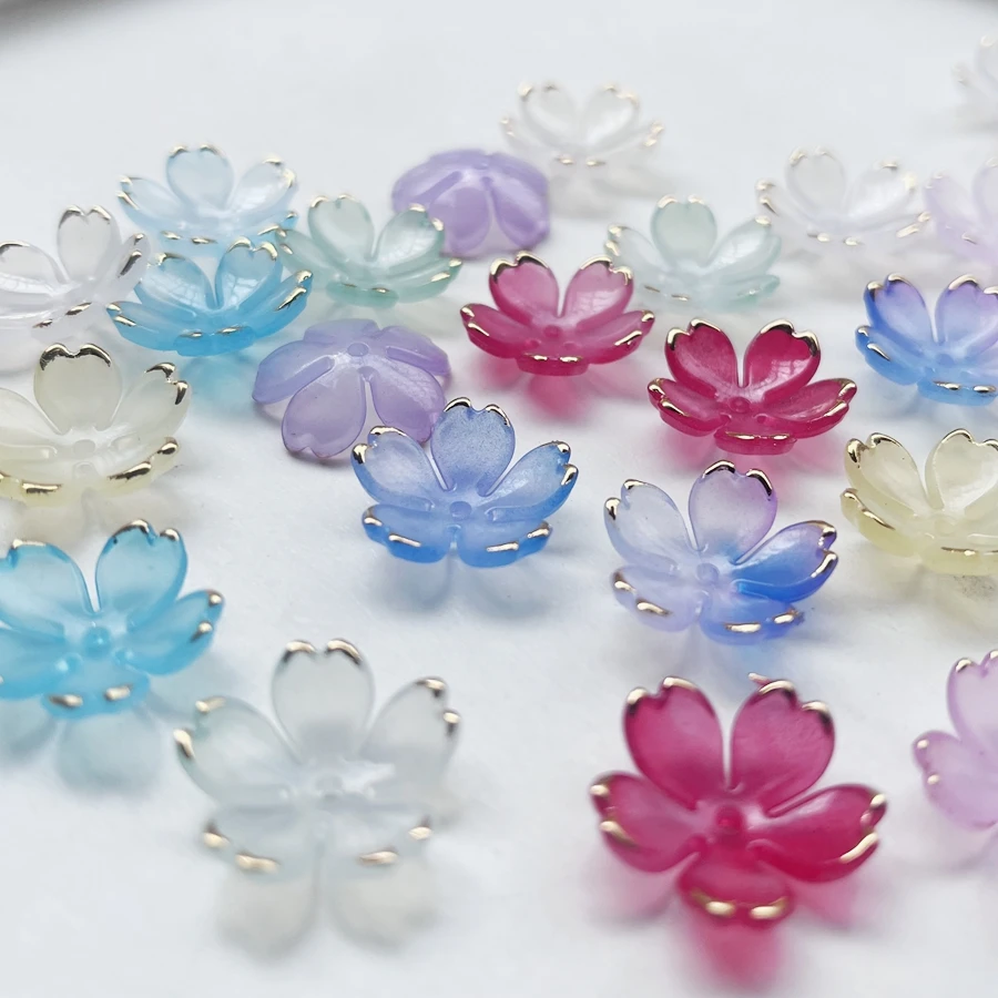 25pcs  19mm randomly mixed beautiful irregular gradient five petal flower bead diy jewelry hair bracelet decorative accessories