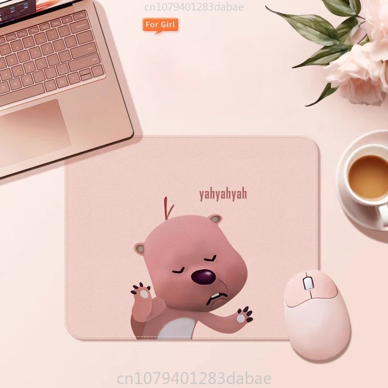 

Loopy Pu Leather Mouse Pad Girls Dormitory Funny Little Beaver Pattern Small Size Portable Office Desk Pad Computer Mouse Pad