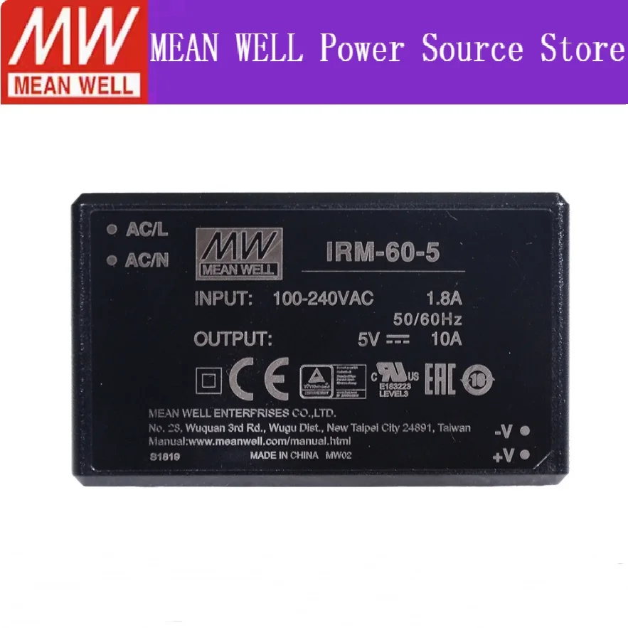 MEAN WELL IRM-60-5 50W 5V10A  IRM-60 series 60W AC-DC PCB-Mount Green Power Module power supply 60