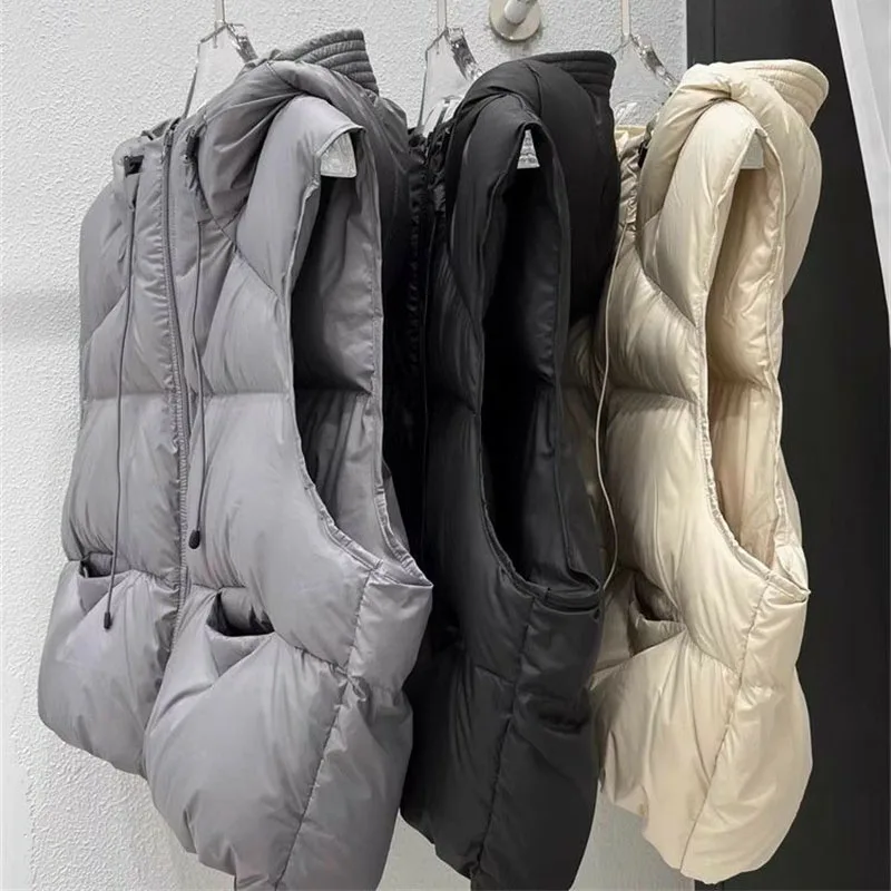 

Зимние женские парки с капюшоном, жилет, топы, 2025 г., женская модная куртка-пуховик, американская женская короткая куртка без рукавов с хлопковой подкладкой