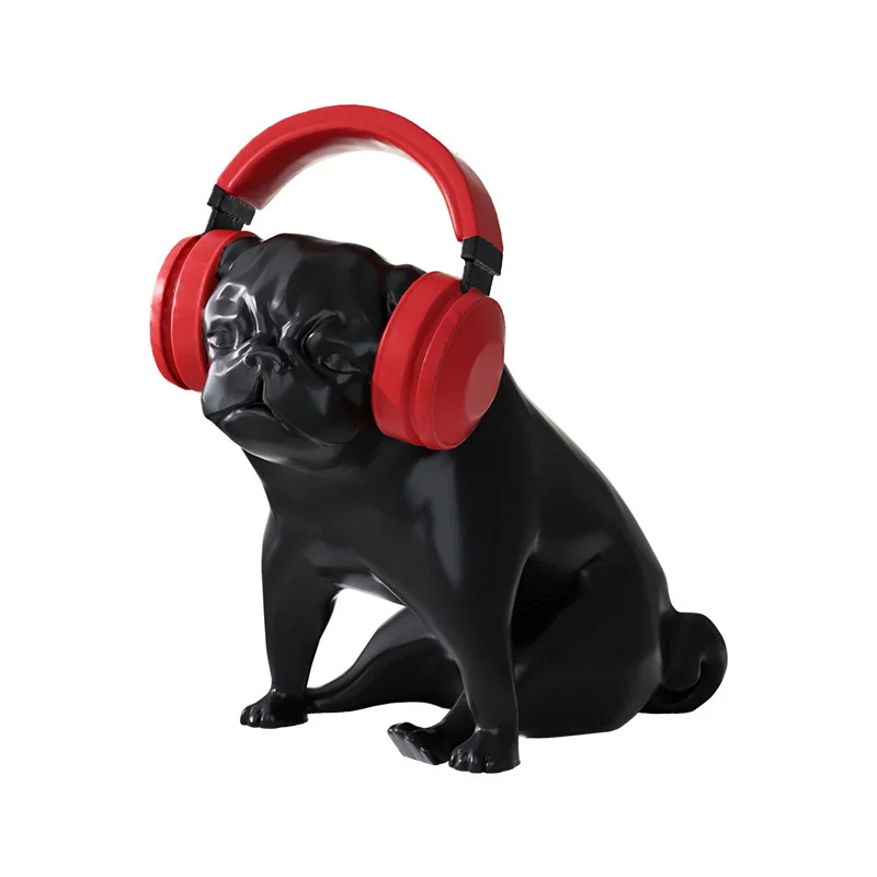 Escultura de Perro Decorativa para el Hogar, Estilo de Lujo, con Audífonos, Figura Decorativa de Perro, Accesorios para el Hogar y la Oficina, Regalos, Artesanía de Resina