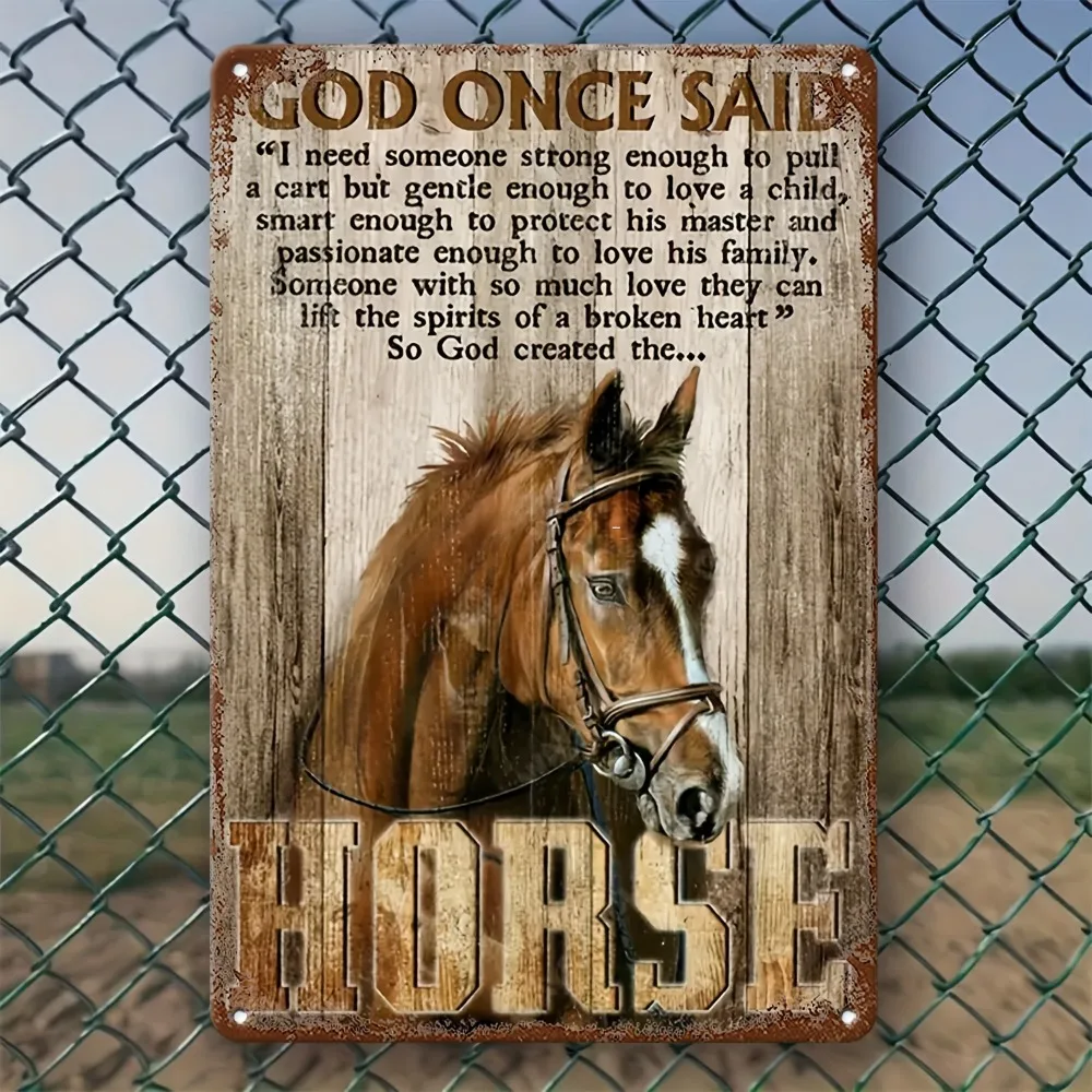 God Created Horses - Humorous Vintage Metal Signage for Homes, Bars, Garages, Coffee Shops 16x12inch 40x30cm 12x8inch 20x30cm