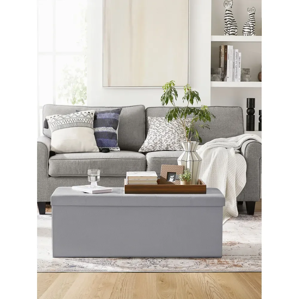 

Складная скамья-пуф для хранения, 43 дюйма, с подушкой, из искусственной кожи, выдерживает до 660 фунтов, бежевый, черный, коричневый