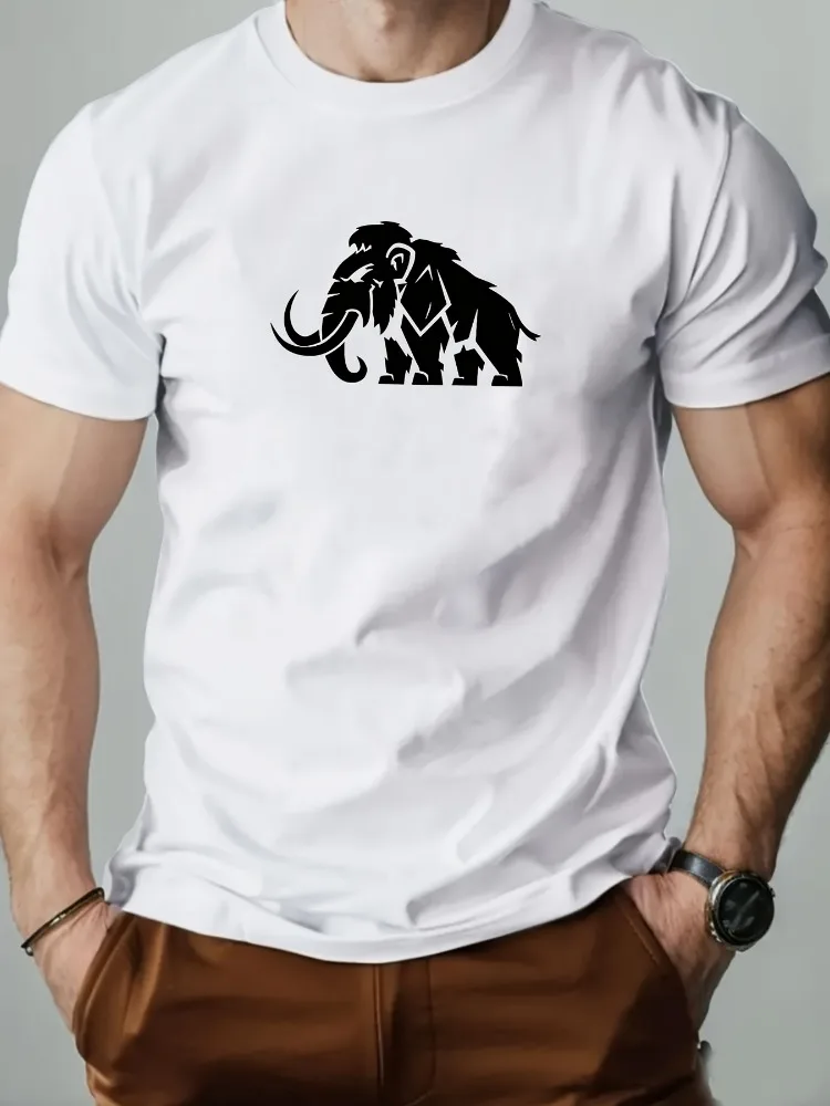 Herren-T-Shirt für den Sommer, 100 % Baumwolle, modisch, lässig, mit Mammutmuster, bedruckt, locker, sportlich, Rundhalsausschnitt, kurzärmelig