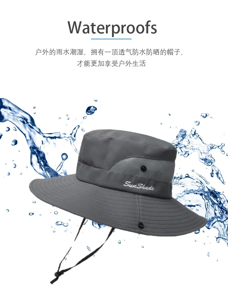 Damen Pferdeschwanz-Fischerhut Wasserdichter Sonnenhut Einfarbig Outdoor Reise Angeln Klettern Wandern Breiter Krempe Bucket Hat – Detail 3