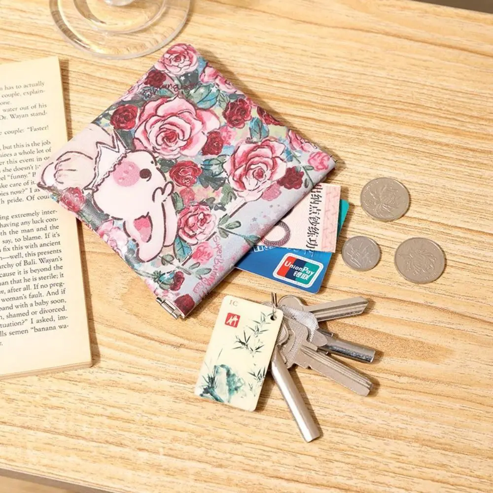 Mini bolsa cosmética de couro PU para mulheres, estampa de flores, fecho automático, armazenamento de batom, fechado automaticamente, porta-moedas, simples