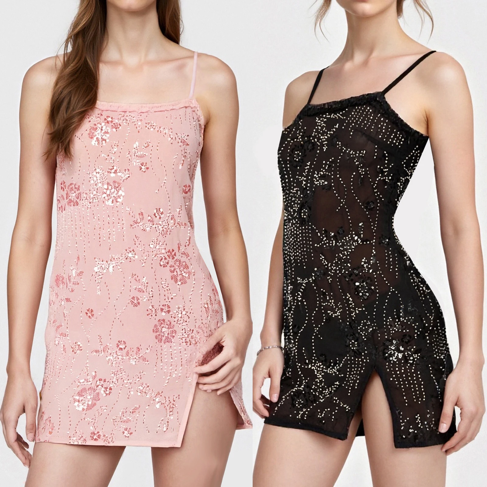 2025 Mini abito sexy con paillettes/perline per donna Abito estivo aderente senza maniche con scollo quadrato alla moda con sciarpa