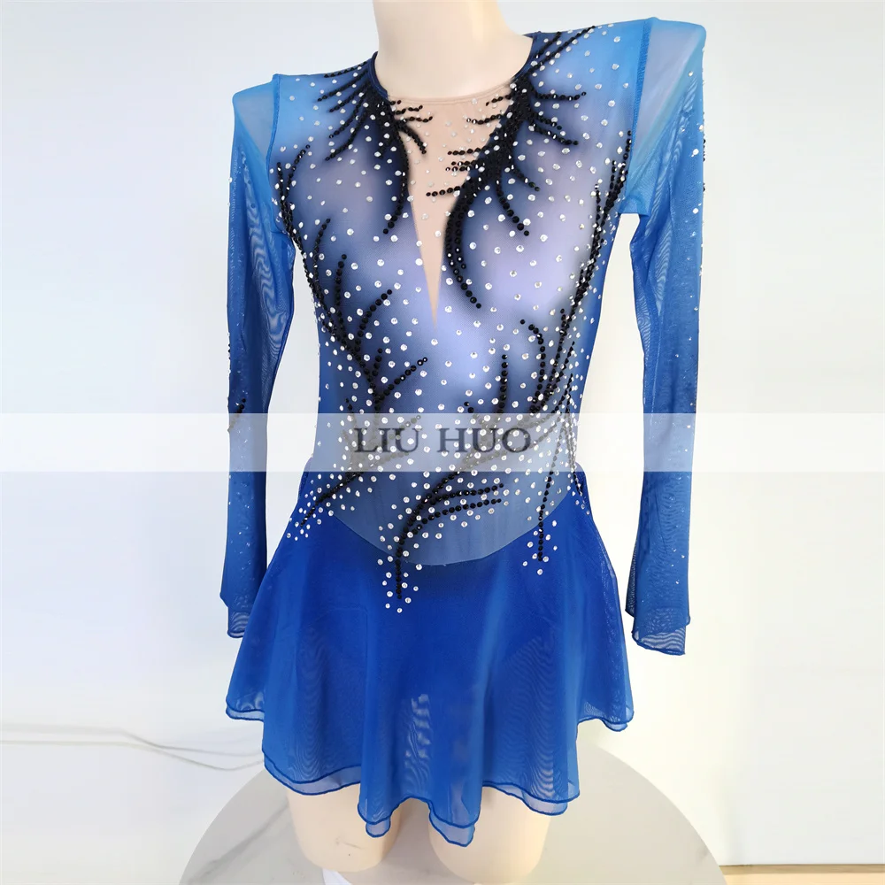 LIUHUO Ice Dance Figure Skating Dress Women Girl Teen Customize Costume Performance Competition Leotard Roller Modern Blue Kid