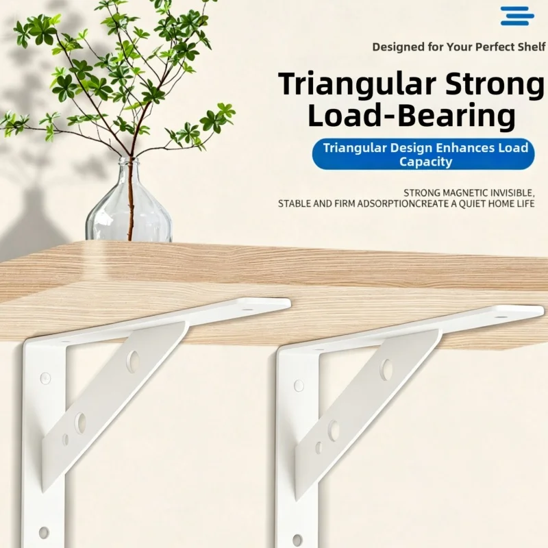 White 90 Degree Triangle Floating Shelf Brackets 2Pc Heavy Duty Wall Mount Support Hardware