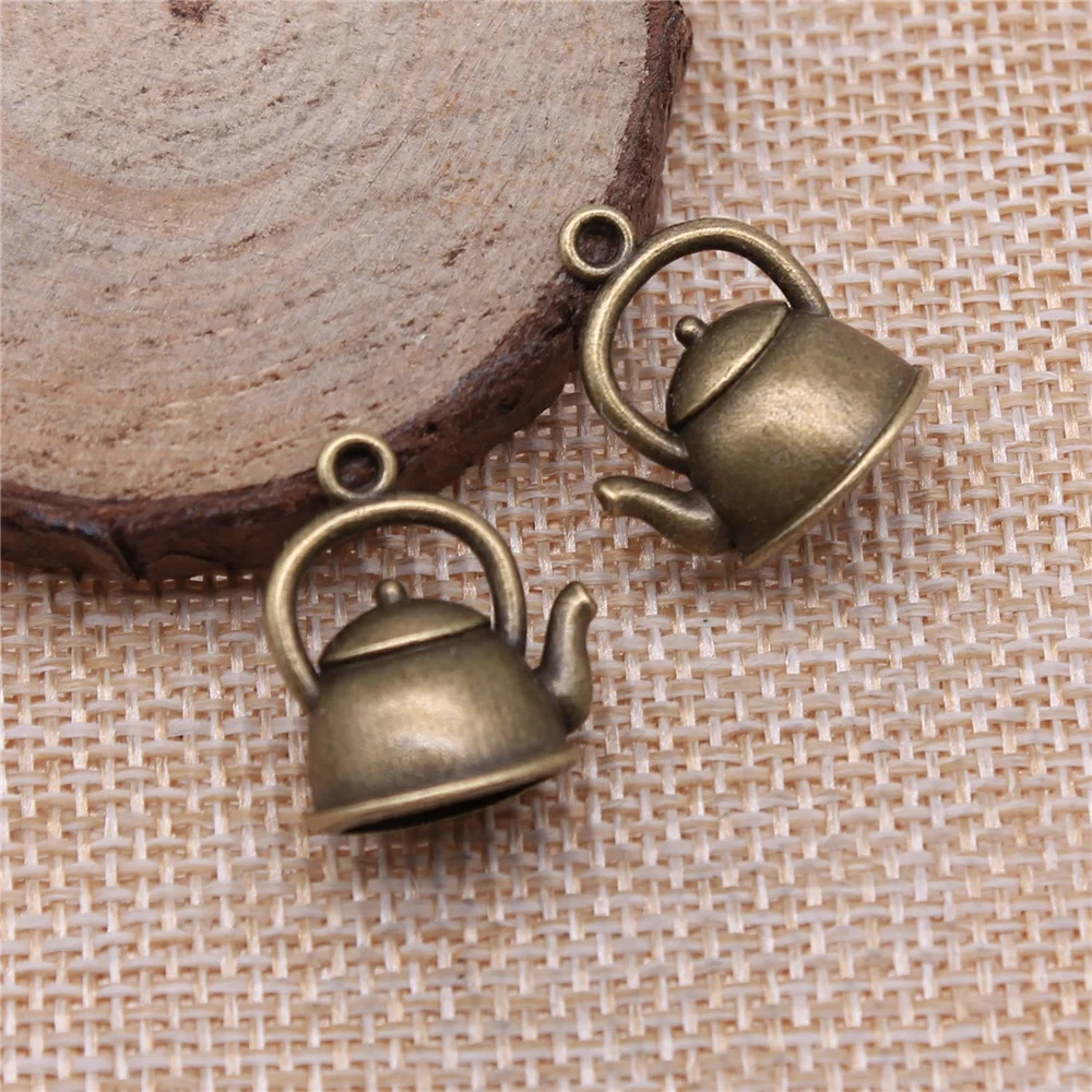 WYSIWYG 5pcs 20x17x10mm Antique Silver Color Antique Bronze Plated 3D Kettle Pendants Teapot Pendants Charm 3D Kettle Charm