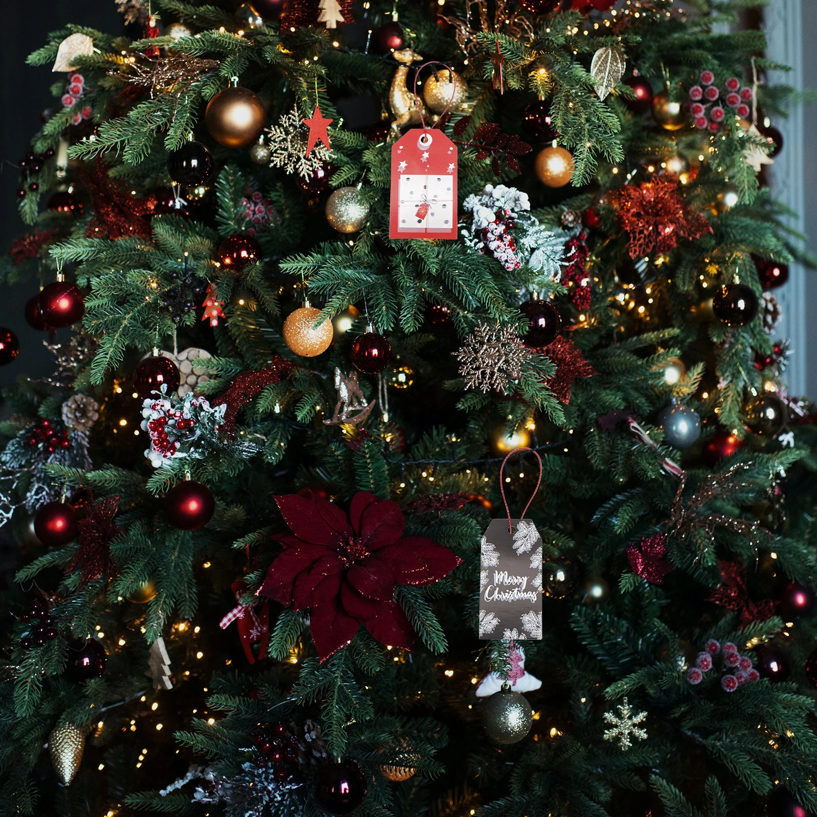 

24Pcs Hanging Paper Cards Christmas Tree Decorations with Holes Ropes for Window Door Wall Festival Gift Tags Craft Projects