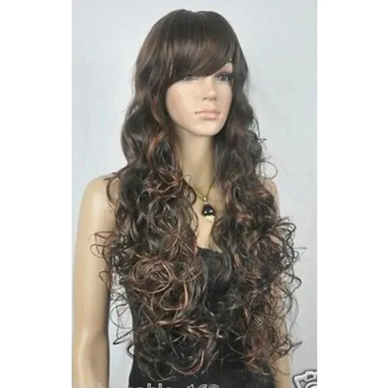 

Hot Sale new fashion sexy long dark brown mix curly wo MEN'S Ladybug's hair wig wigs