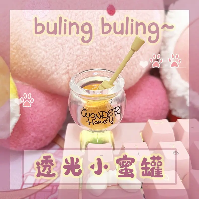 Personalized Keycaps Mechanical Keyboard Translucent Three-dimensional Bear Honey Jar Esc Cross Shaft Translucent Keycaps