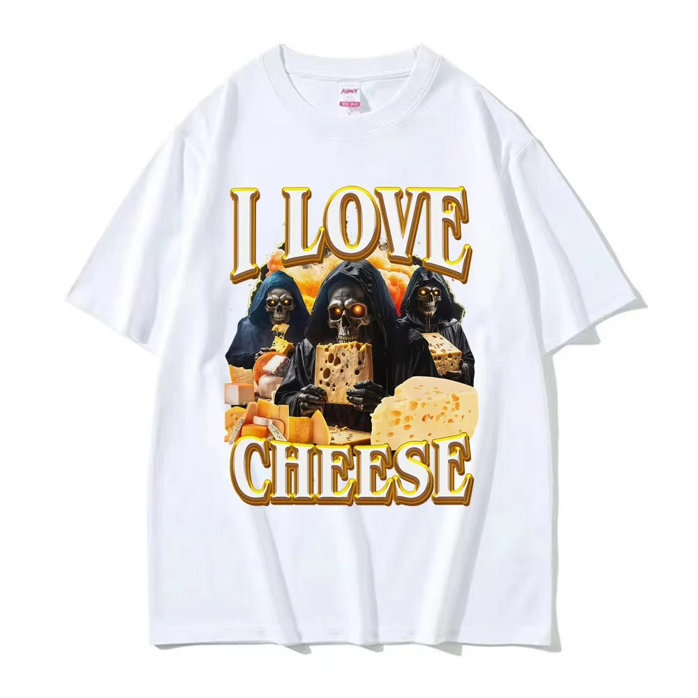 

Ретро-футболка с принтом «I Love Cheese», забавная футболка с готическим узором, мужская и женская летняя хлопковая футболка с круглым вырезом, уличная одежда