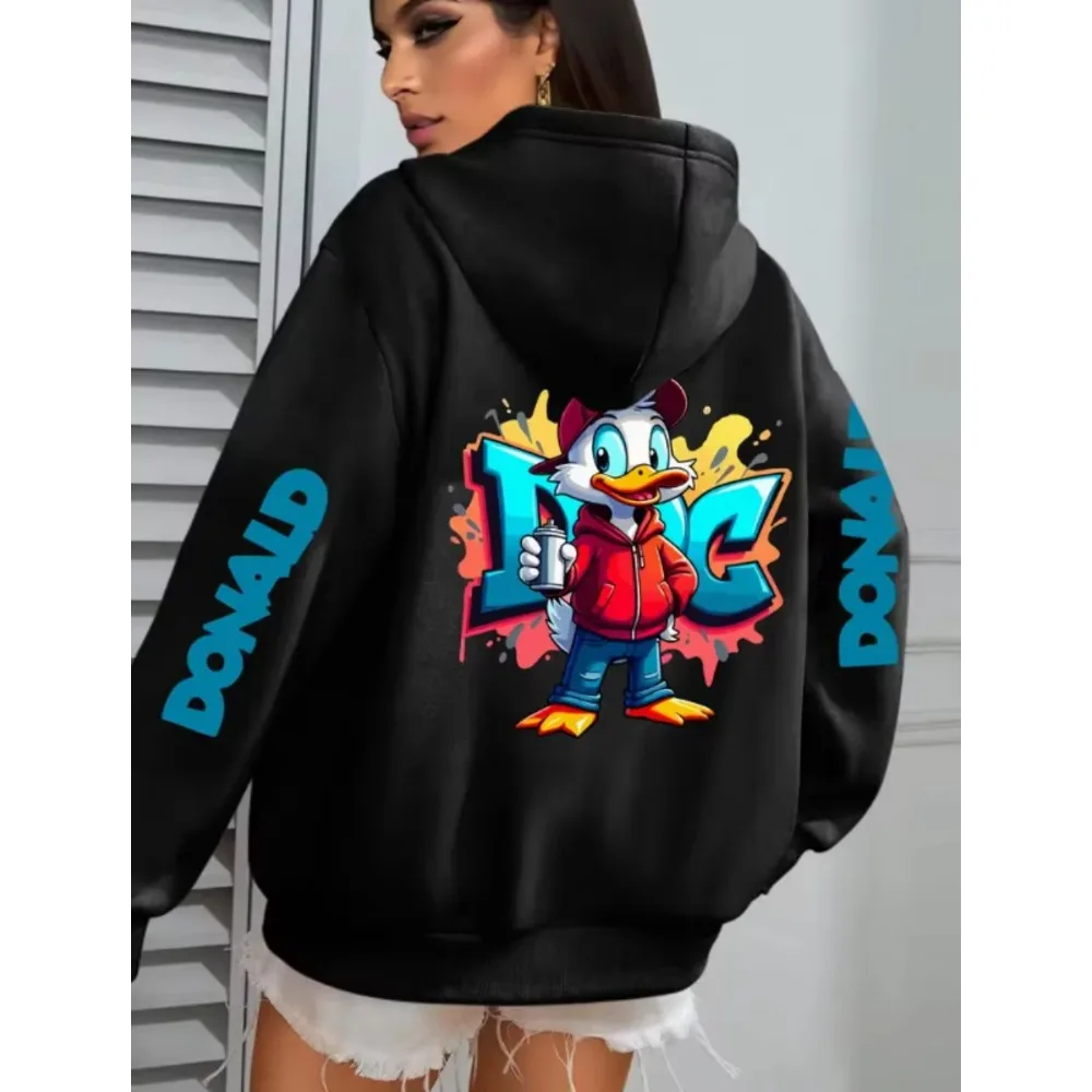 2025 outono/inverno nova disney pato donald colaboração legal hoodies com capuz solto versátil casual jovem e energético ‌