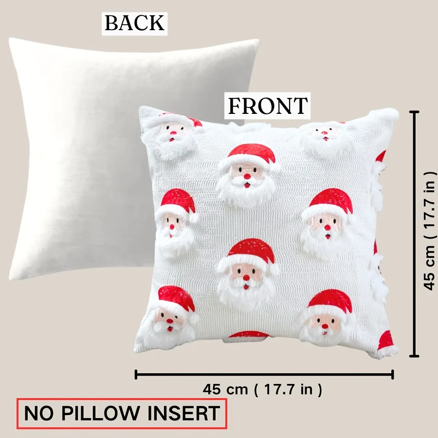 1pc 3D Santa Claus Pillow Cover Nordic Christmas Decor 18x18 Inch Soft Polyester Zipper Machine Washable Living Bedroom Sofa