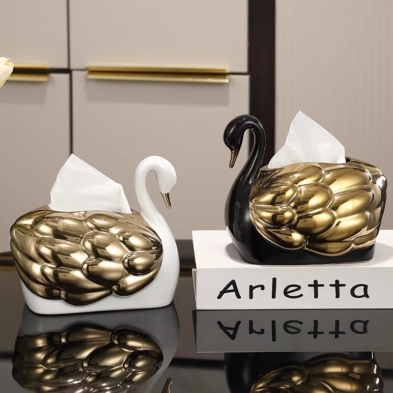 

Light luxury high-end ceramic swan tissue box, living room coffee table, tea table, dining table, creative restaurant paper box