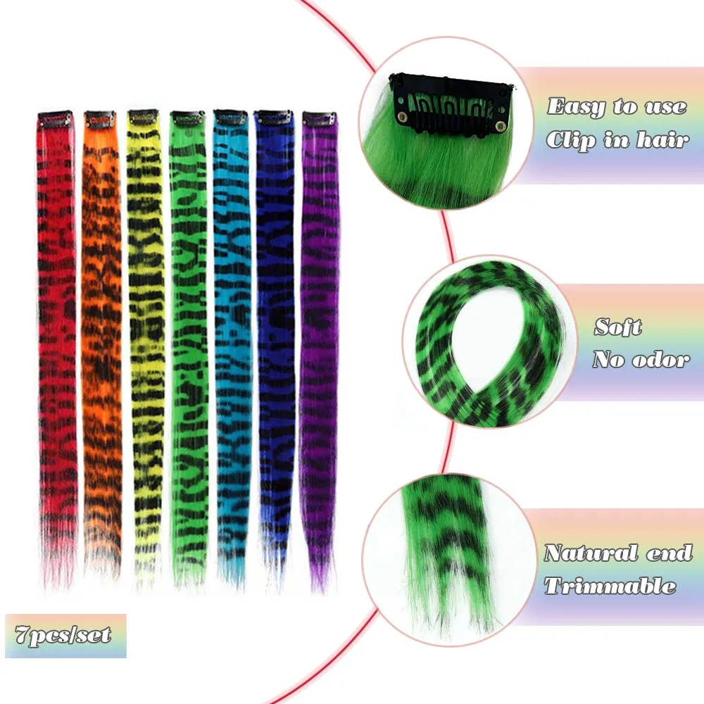 7 قطعة/المجموعة 18 بوصة ريشة الشعر مقاطع الشعر غير مرئية الألياف الاصطناعية موحدة مخطط الملمس إكسسوارات الشعر الطرف