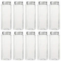 10pcs 540ml Transparent Plastic Jar with Aluminum Lid Square PET Bottle Cosmetic Containers Cookie Sealed Can Kitchen Spice Jars