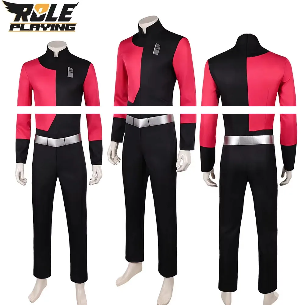 

Invincible Captain Cosplay Costume Men Fantasy Roleplay Red Black Jumpsuit Belt Clothing Male Halloween Bodysuit Carnival Party