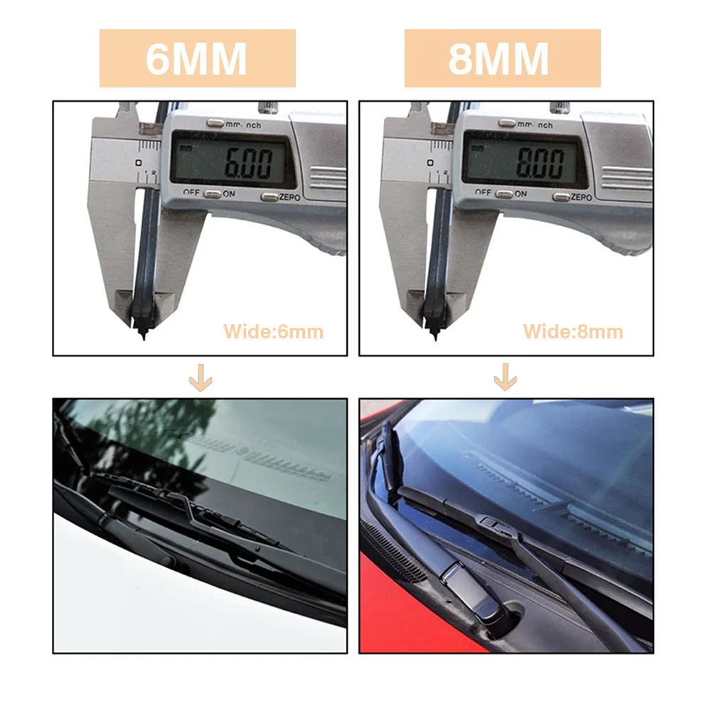 Car Wiper Blade Windscreen Hybrid Frame Vehicle Insert Rubber Strip Refill 8MM 6MM 14\