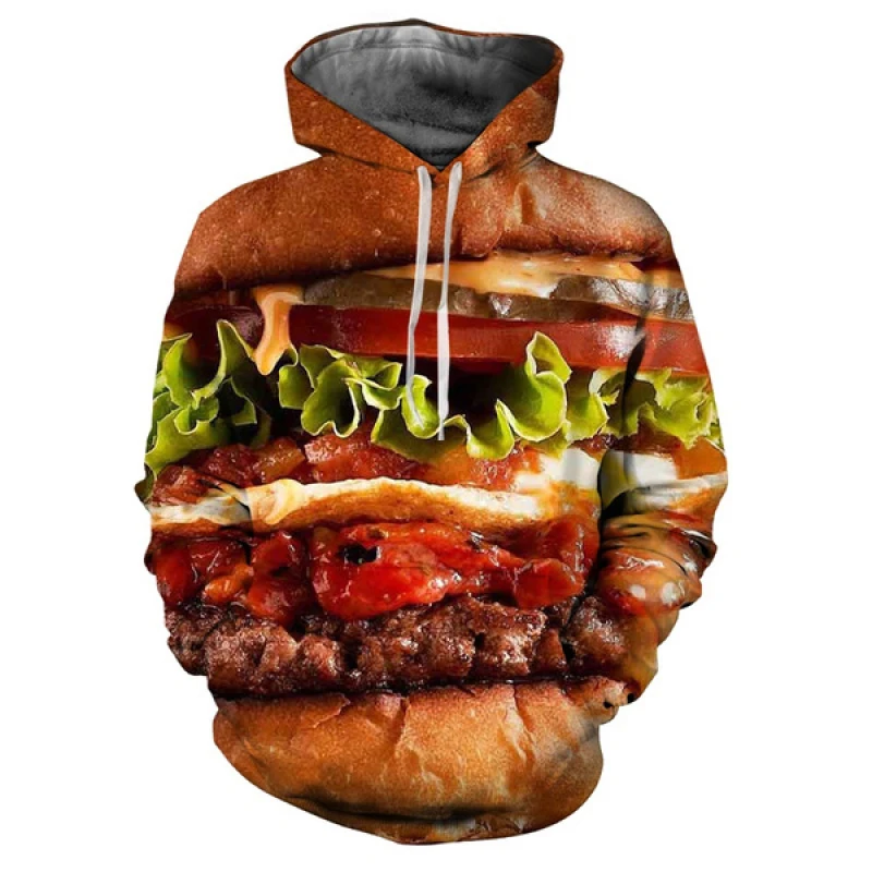 Autumn Funny Hamburger Food 3D Print Hoodies Men Women Streetwear Oversized Sweatshirts Hoodie Pullovers Tracksuit Man Clothing