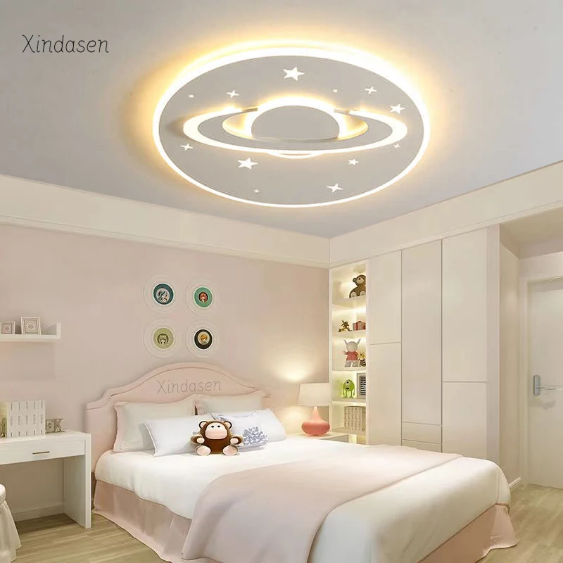 Kids Room Ceiling Light Space Stars Design Creative White Decor Nursery Baby Boys Girl Bedroom Chandelier Planet Ceiling Lamp 조명