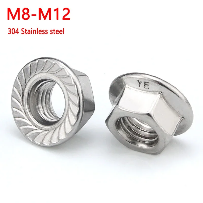 

1-10pcs M8 - M12 Fine Thread Flanged Hex Nut A2 Stainless Steel Hexagon Serrated Spinlock Flange Nuts Locknut