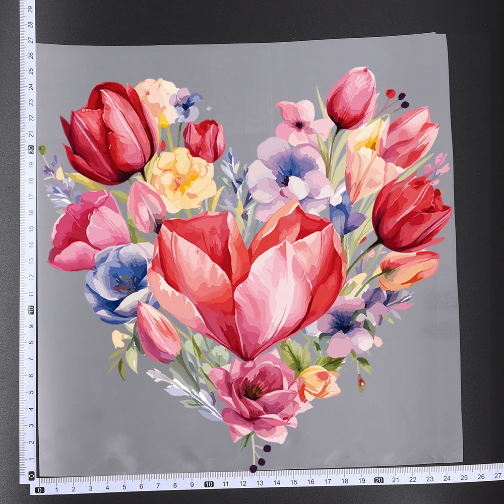Unique Heart Love Shape Flower Design Heat Transfer Patches For Clothes DIY A-Level Washable T-shirts Iron-on Thermal Stickers