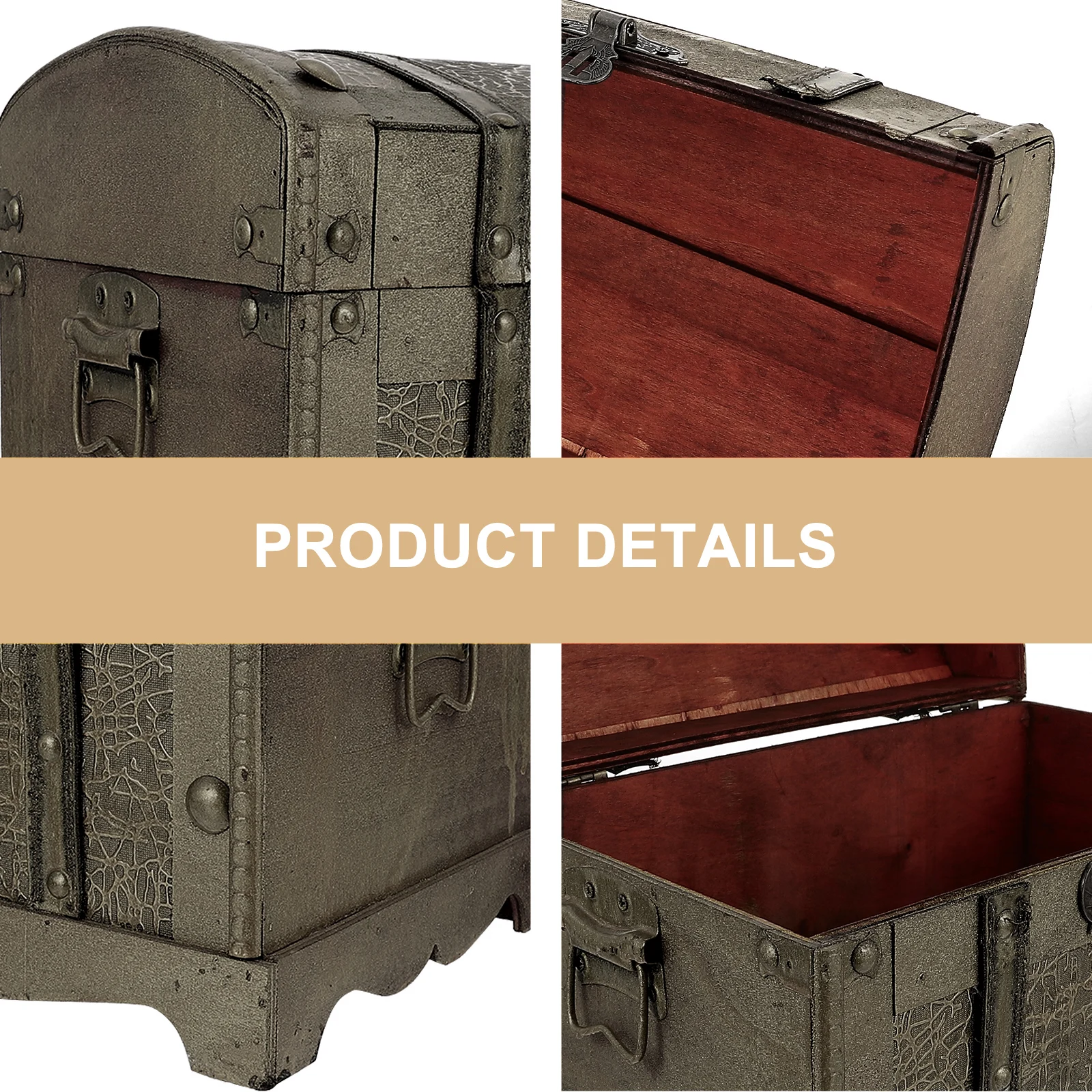 Vintage Wooden Pirate Treasure Chest Storage Box with Lock Retro Jewelry Trinket Storage Collectibles Organizer Home Decor Gift view 6