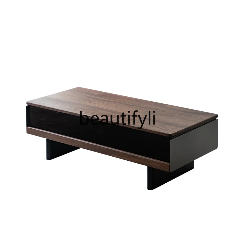 

Nordic black walnut solid wood rock slab coffee table display with lighting atmosphere modern rectangular small apartment