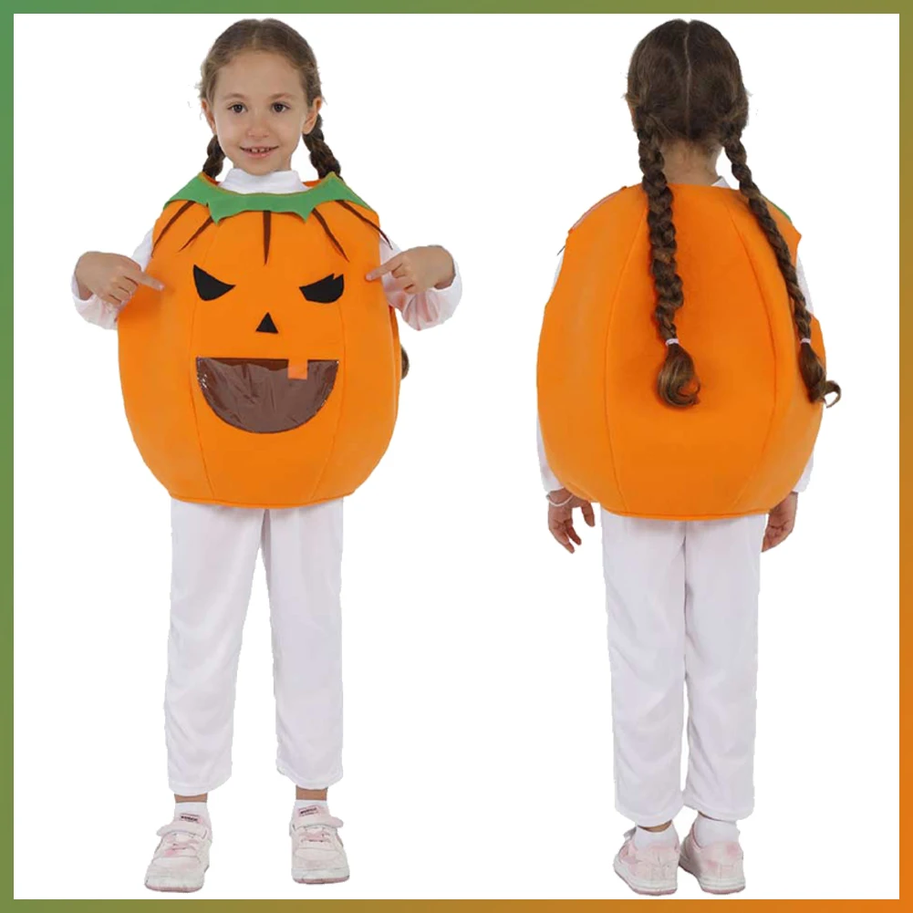 Disfraz divertido de calabaza para niños y niñas, ropa de actuación de escenario de dibujos animados con bolsillo de caramelo para Halloween