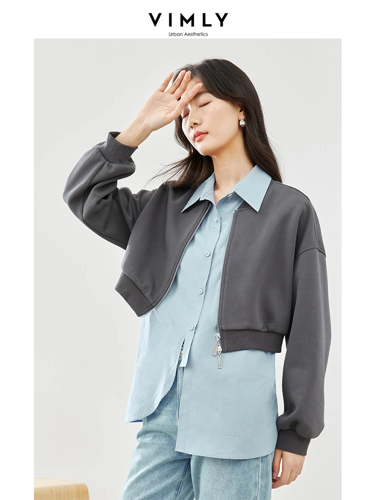 Vivly abito da pendolare Casual da donna autunno corto con doppia cerniera giacca Cardigan + t-shirt irregolare a maniche lunghe con risvolto Set da