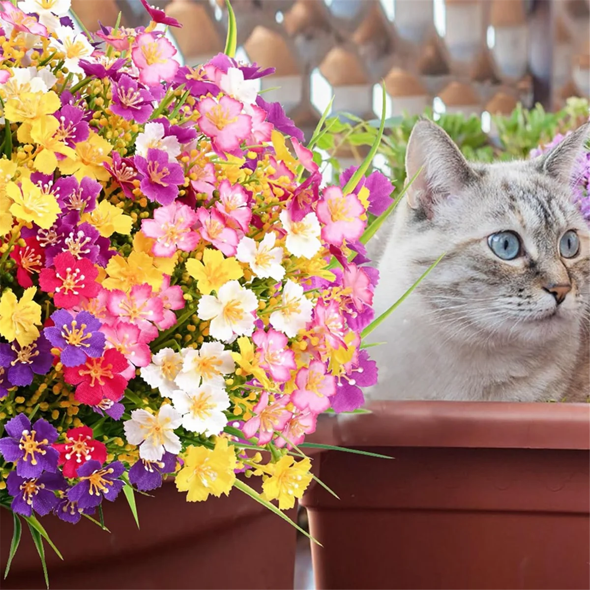 Fleurs artificielles pour l'extérieur, 6 faisceaux de fausses plantes d'extérieur, fausses fleurs, fausses plantes à degré UV