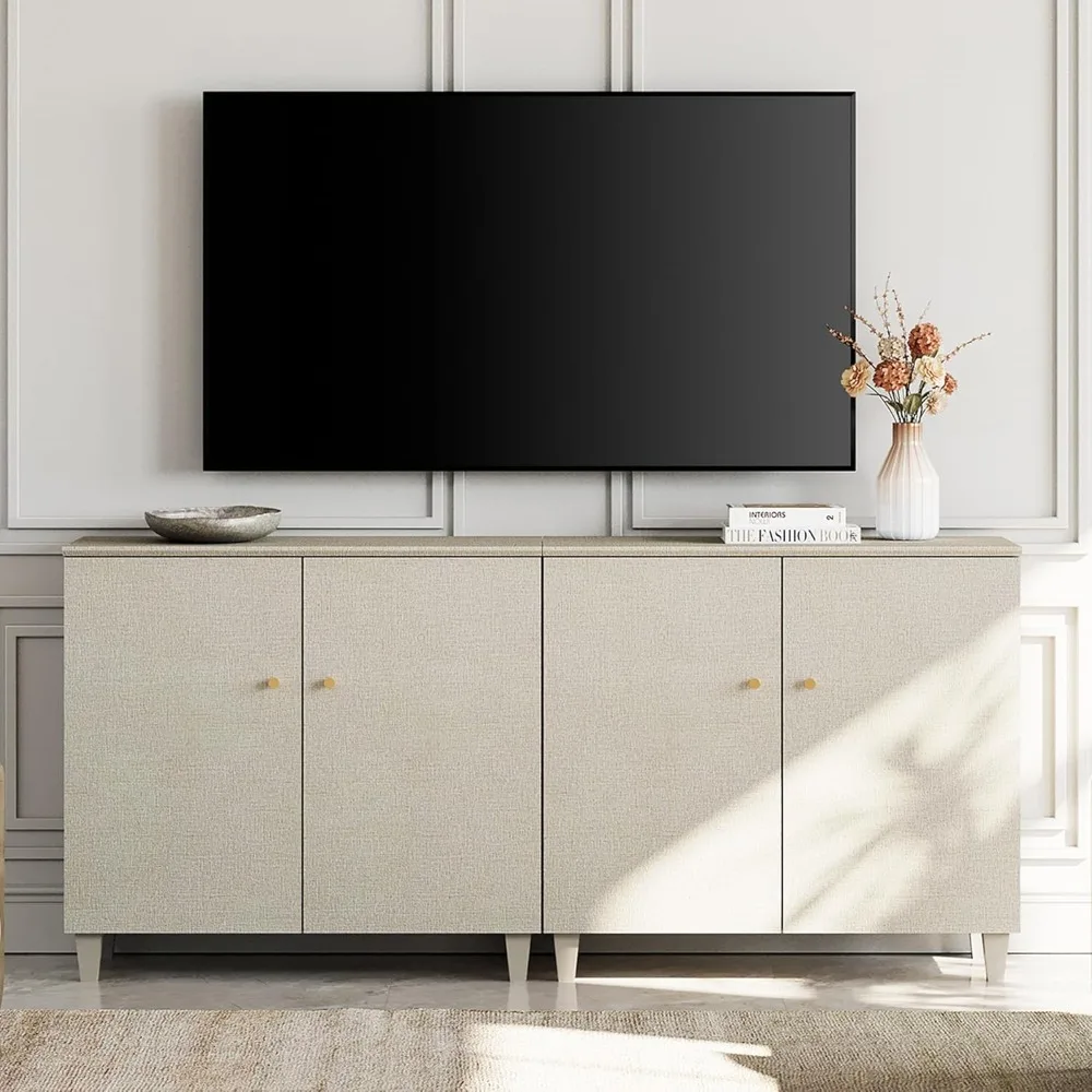 

TV Stand Cabinets for TVs up to 75 Inches, 2-in-1 Wood Entertainment Center with Doors and 6 Compartments, 70.8 Modern