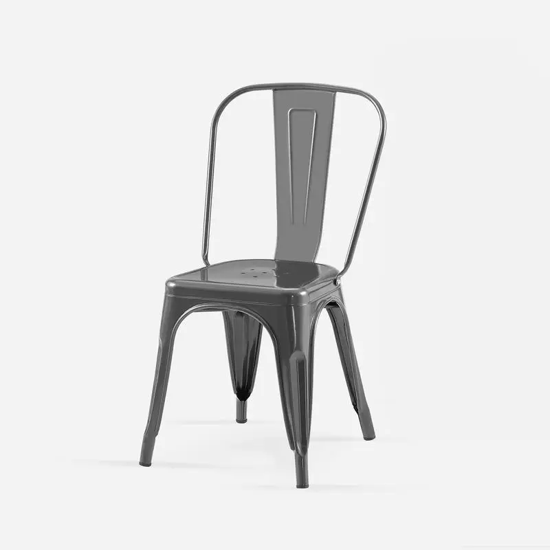 مجموعة من كرسيين لتناول الطعام المعدني باللون الرمادي شديد اللمعان، ارتفاع المقعد مقاس 18 بوصة، تصميم قابل للتكديس، خفيف الوزن وسهل التنظيف، للاستخدام الداخلي/الخارجي،