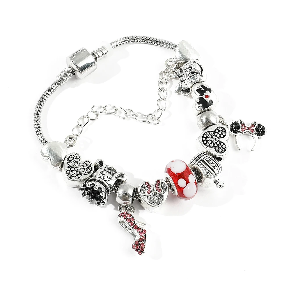 Disney Classic Figure Mickey Mouse Beaded Bracelet Jewelry Fashion Enamel Beads Bangle DIY Creativity Hand Accessories for Women