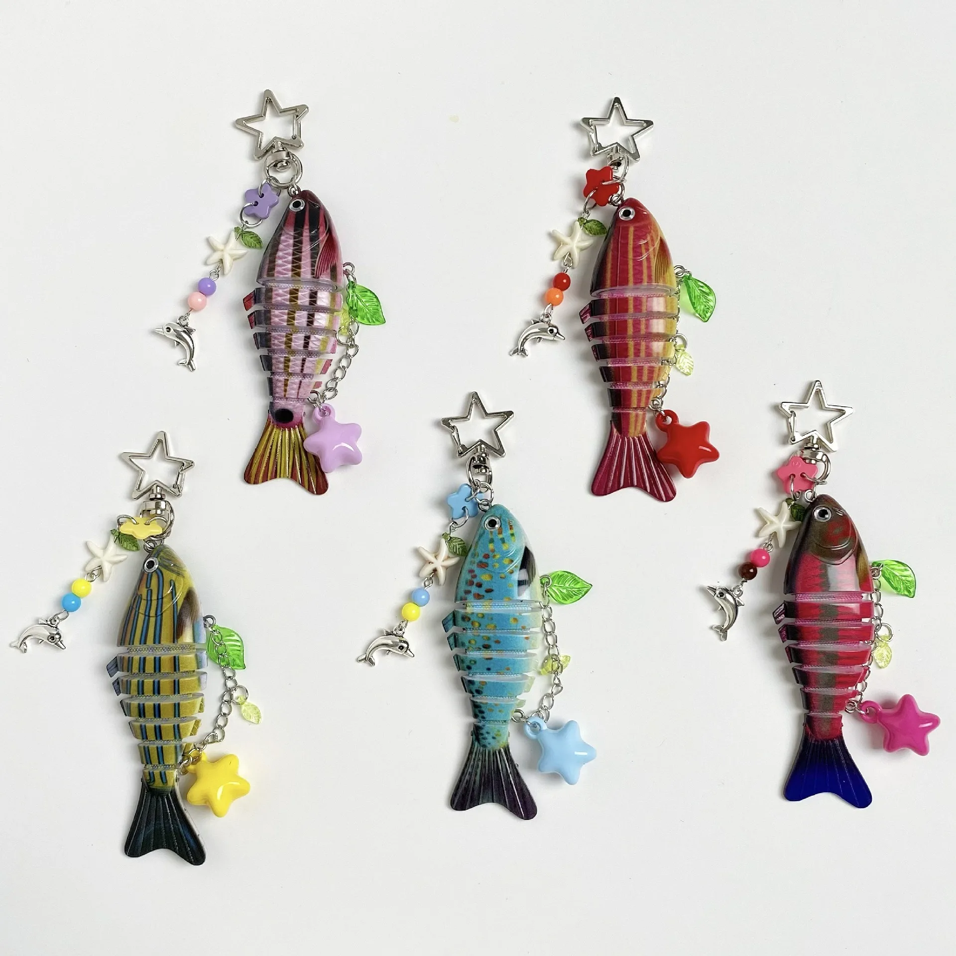 Fun simulation Super unique foreign tropical fish Fish Keychain Bionic fish bait Keychain, ocean multi-section fish Luya bag pen