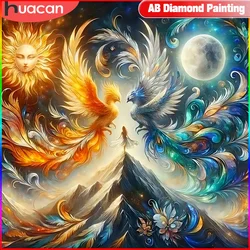 HUACAN Full Square Round Diamond Painting Phoenix Embroidery Girl Mosaic 5D DIY Cross Stitch Sun Moon Picture Handicraft