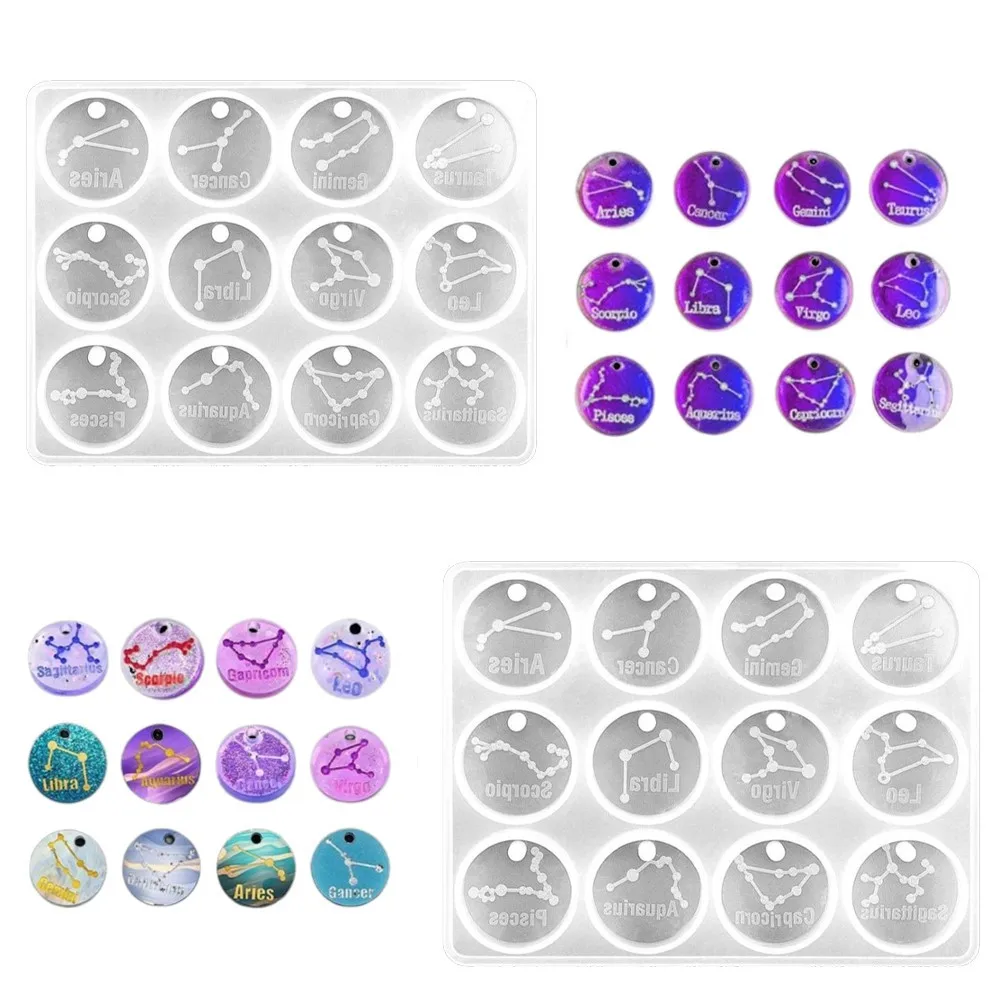 12 Zodiac Constellation Epoxy Resin Round Molds For DIY Pendant Necklace Bracelet Keychain Jewelry Making Craft Casting Mould