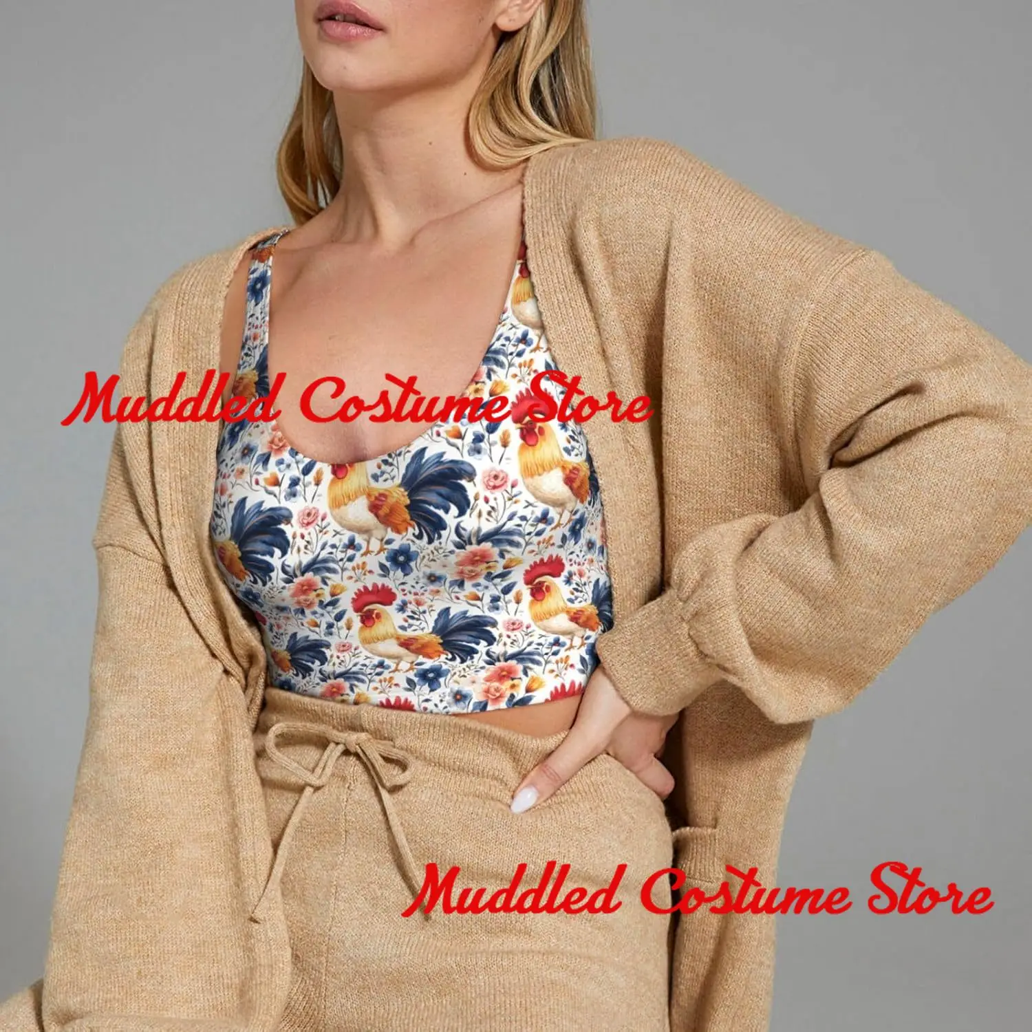 Reggiseno sportivo da donna con stampa di fiori colorati e gallo, top corto, imbottitura, gilet sportivo ad alto impatto, canotta per yoga, palestra, corsa, fitness