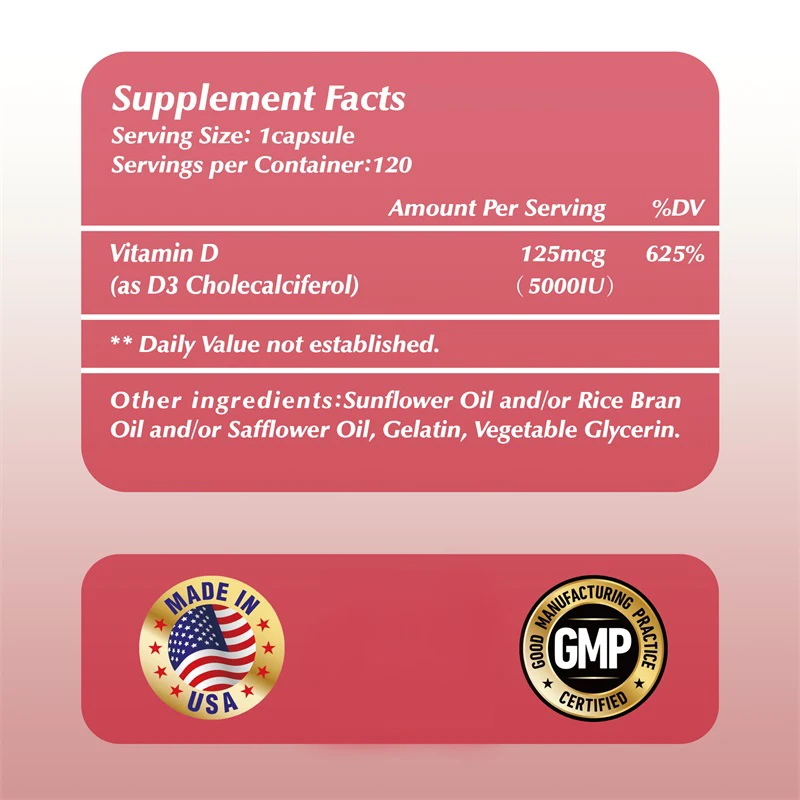 Vitamine D3-capsules 125 mcg - Versterkt botten en tanden, ondersteunt spier-, zenuw- en immuunsondes