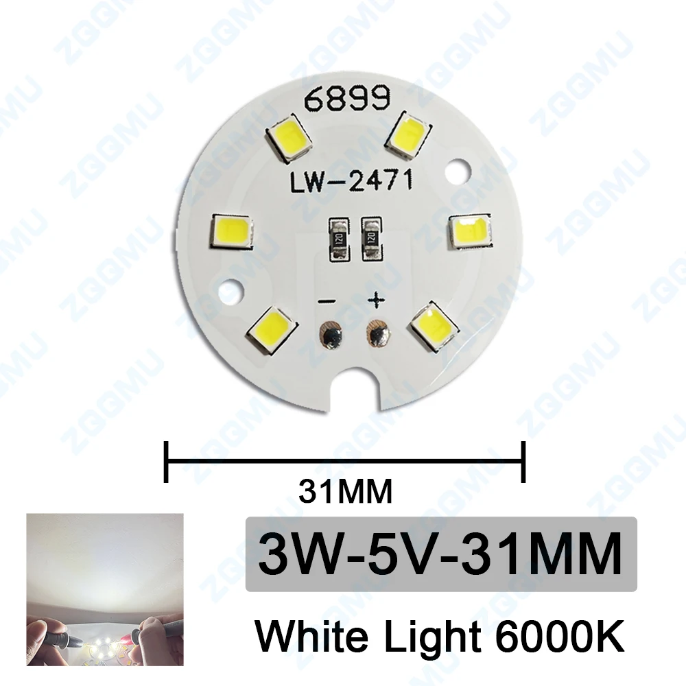 Imagem -04 - Fonte de Luz de Deformação Redonda Lâmpada Bulbo do Painel Branco Quente Branco e Amarelo Led 2835smd 3w 5v Diâmetro 31 mm