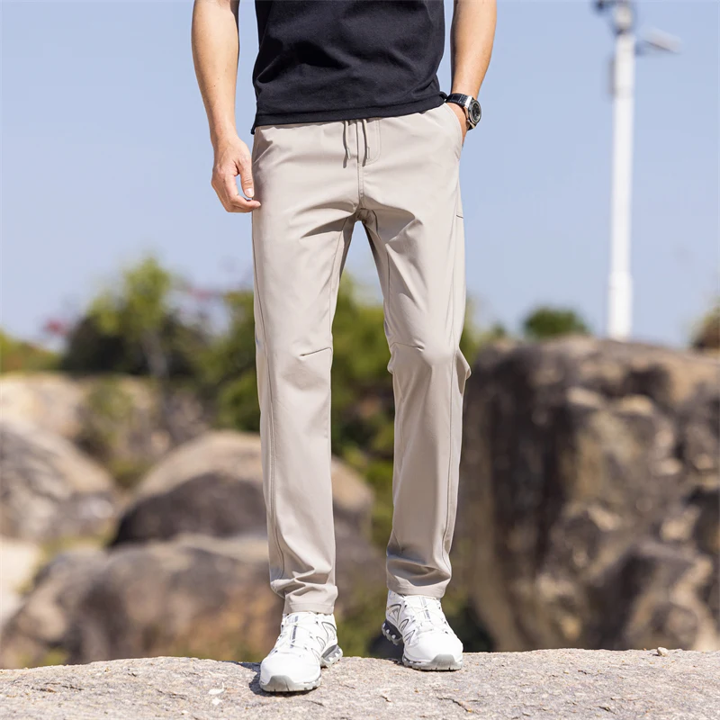 Spring Summer New Thin Fashionable Elastic Waist Versatile Loose Casual 9-Point Trousers Men'S Straight Leg Outdoor Hiking Pants