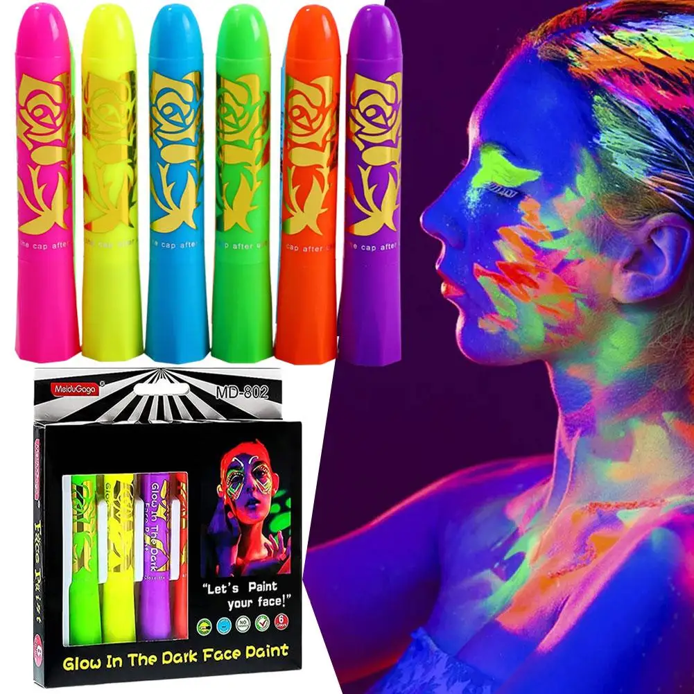 Face Paint Glow Crayon Water Soluble Uv Luminous Body Halloween Party Pigment Painting Makeup Festive Paint E7t2