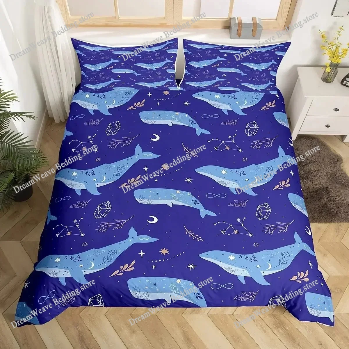 Whale Comforter Cover Twin Size,Ocean Theme Bedding Set for Kids,Nautical Sailing Quilt Set Ocean Duvet Set Ocean Decor