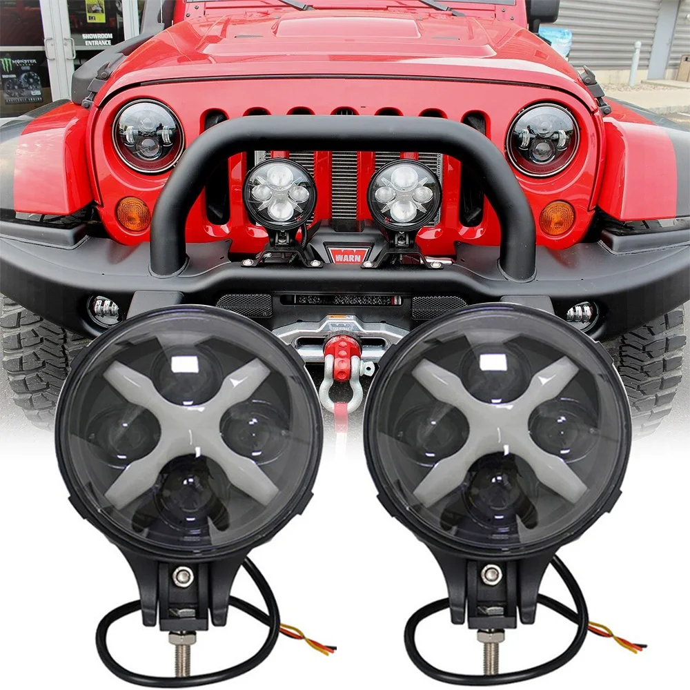 1pcs 6 inch 60W Led Fog Light Car Round Spotlight with Multi color X Angle Eyes DRL for Jeep Wrangle Trucks Off-road 4x4