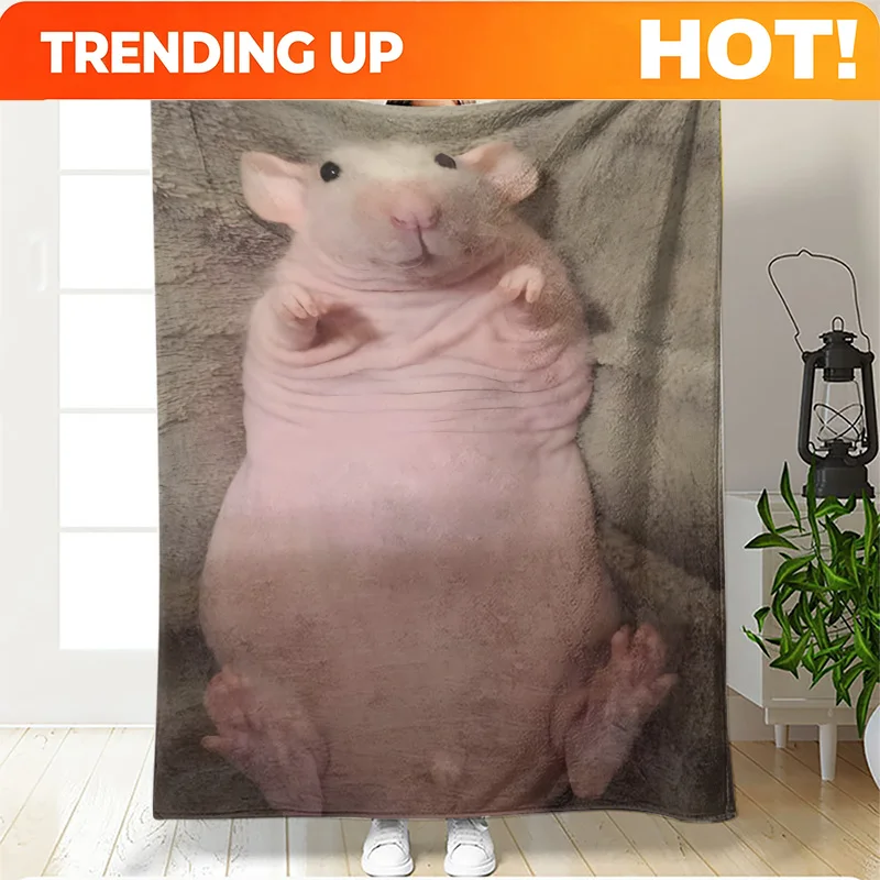 Customize 1pc 230GSM Bald Rat with Mustache Design HD Printed Blanket, Perfect for Living Room, Office, Sofa, Dorm, Travel Blank