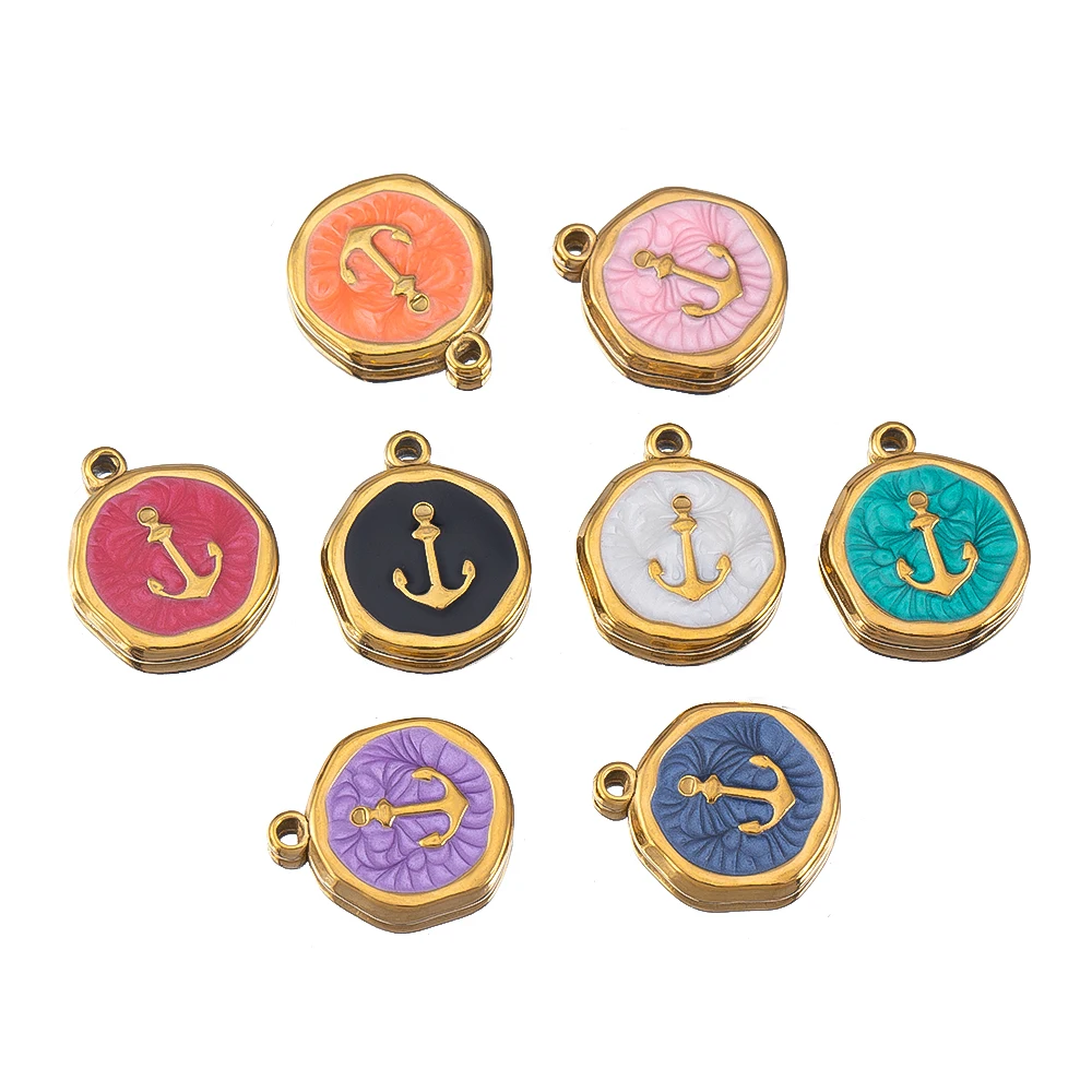 8 stuks goudkleurig roestvrij staal emaille hart oog zon ster ronde charme hangers DIY oorbellen ketting sieraden maken benodigdheden